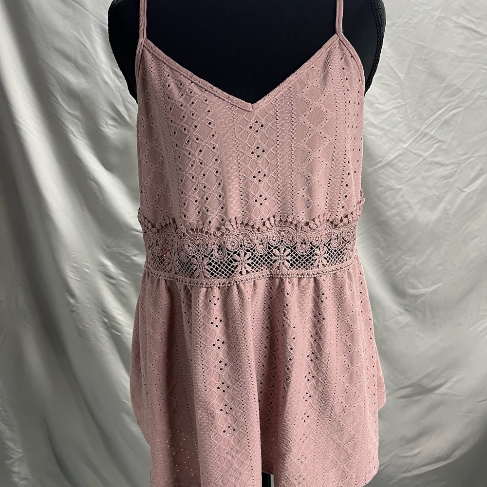 SHEIN Curve Dusty Pink Eyelet Lace Tank Top 1XL